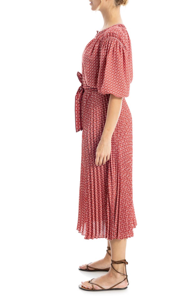 MAX STUDIO Floral Pleated Crepe Midi Dress, Alternate, color, Scarlet/ Navy Jack Stamp Panel