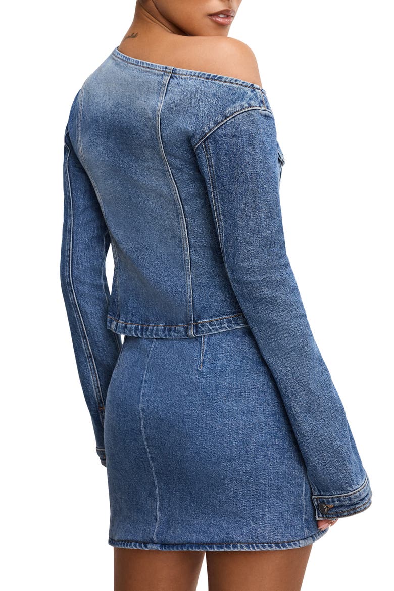 One-Shoulder Cutaway Denim Shirt, Alternate, color, INDIGO771