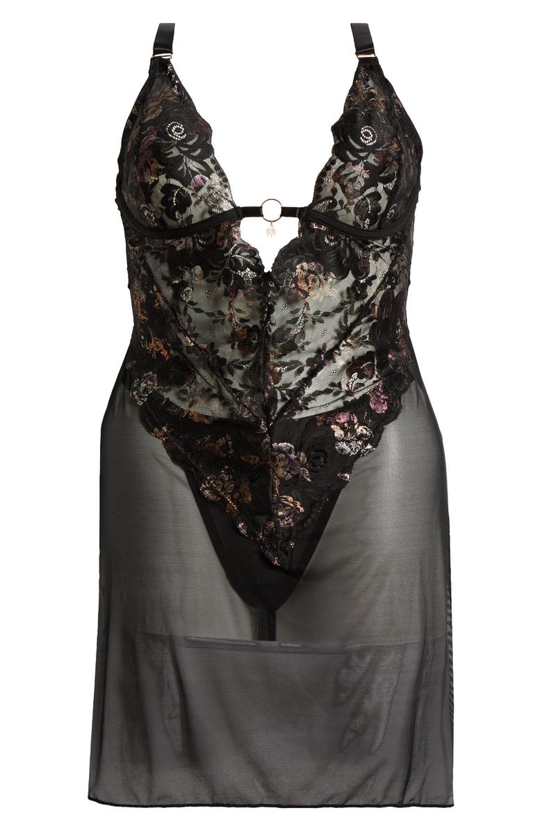 Coquette Babydoll Chemise & Thong Set, Alternate, color, Black