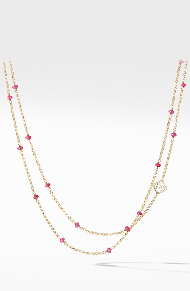David Yurman Cable Collectibles<sup>®</sup> Bead & Chain Necklace in 18K Yellow Gold with Rubies, Alternate, color, 