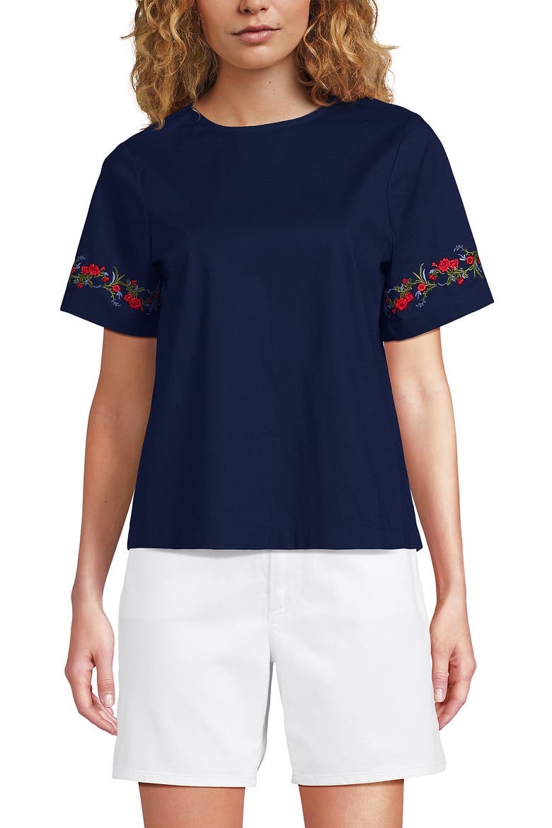 Poplin Eyelet Back Tie Shirt, Main, color, Cherry Border/Deep Sea Navy