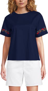 Lands' End Poplin Eyelet Back Tie Shirt
