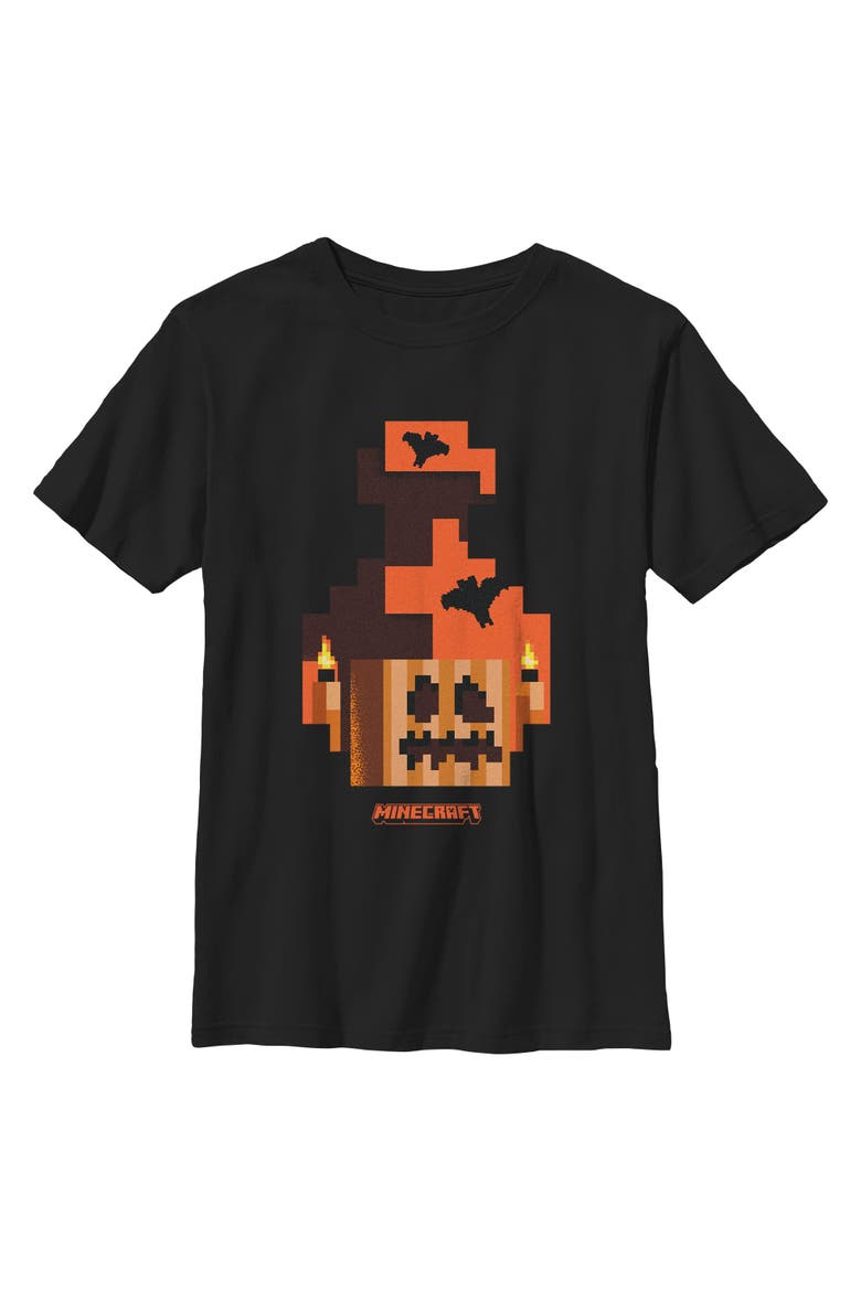 Boys Minecraft Pumpkin Bats On Fire T Shirt, Main, color, Black