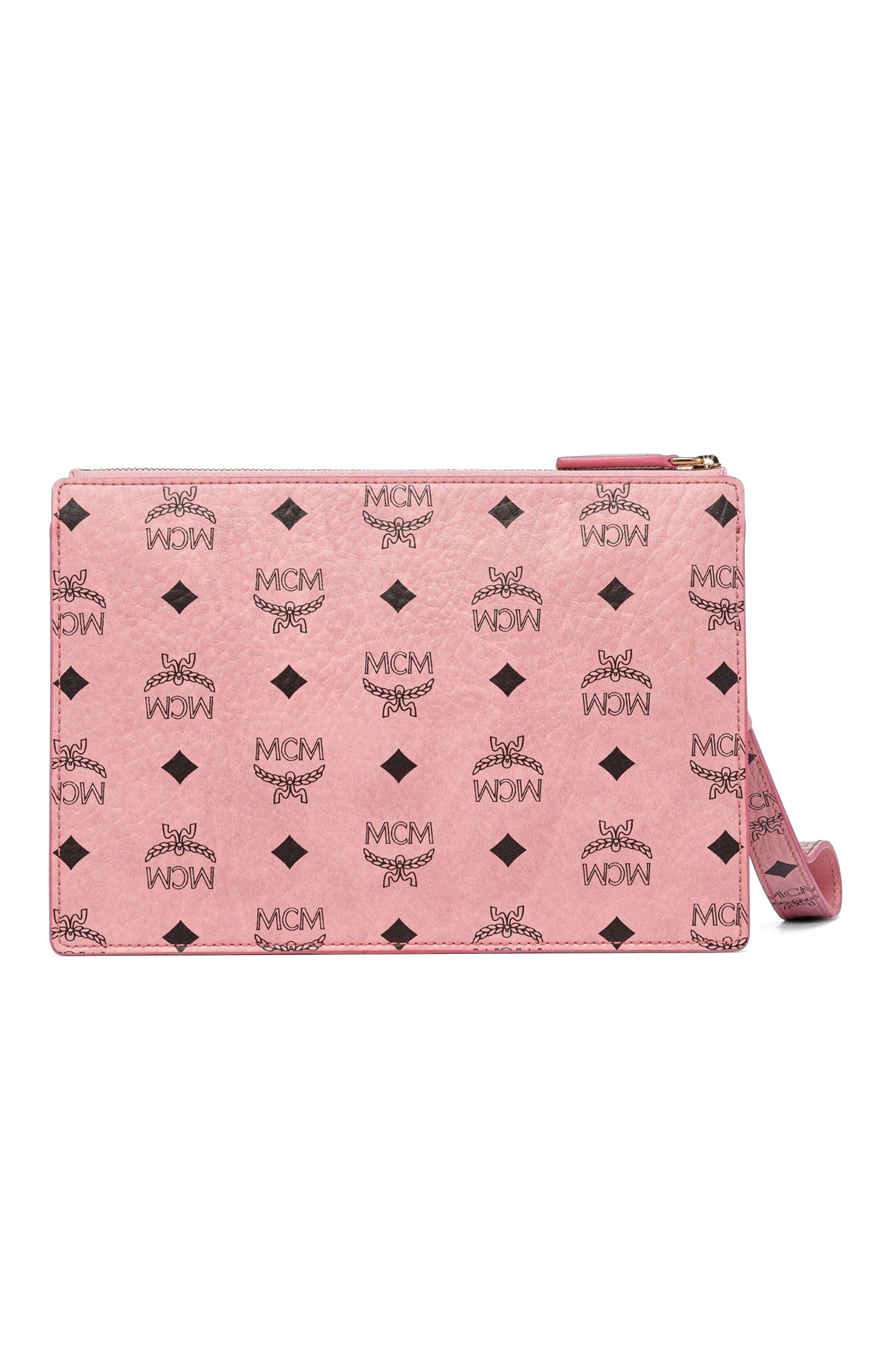 Wristlet Standing Pouch w/ Chain Strap in Visetos, Alternate, color, Pink