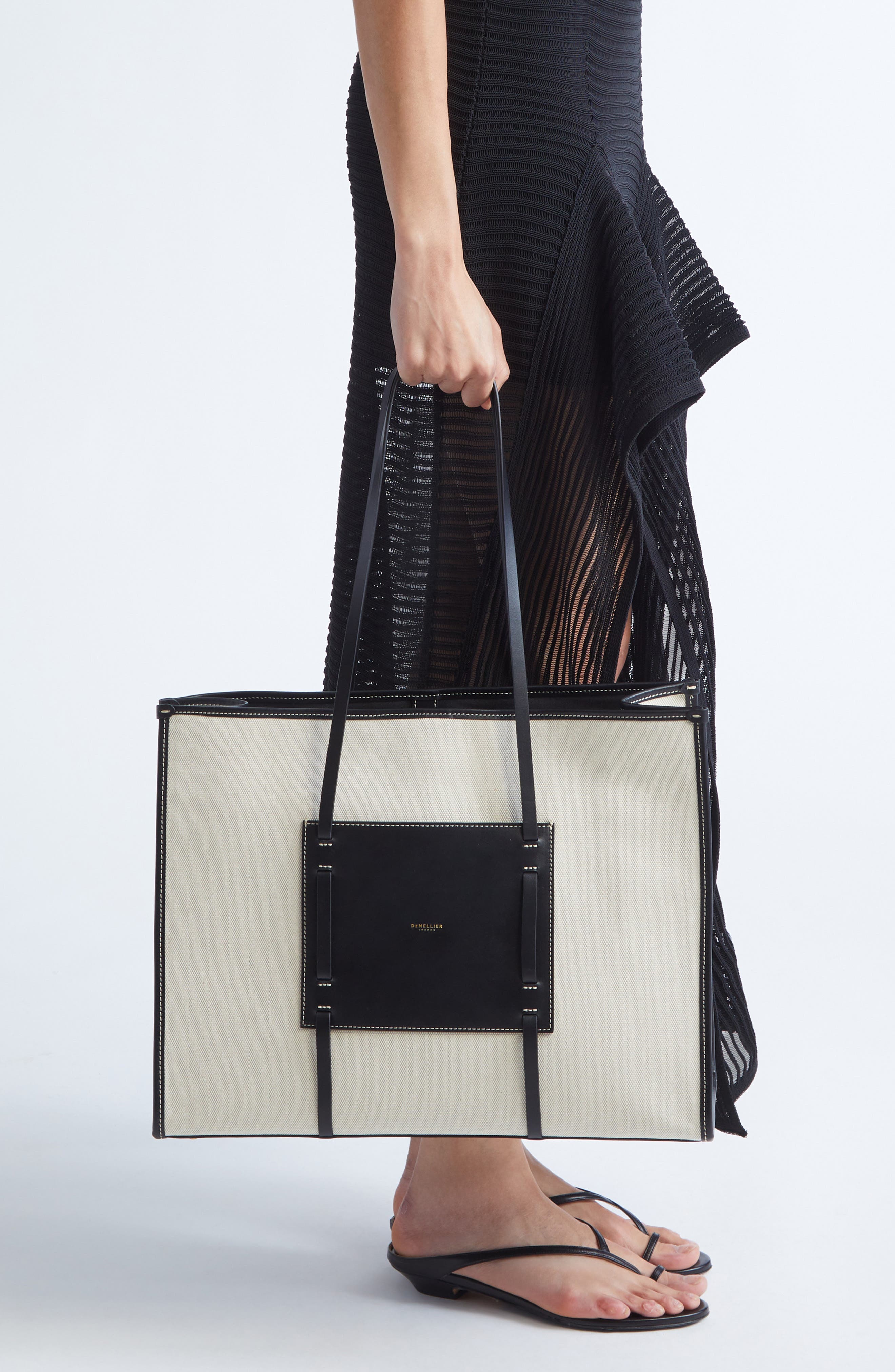 DeMellier Large Capri Canvas Tote, Alternate, color, Salt/ Pepper/ Black