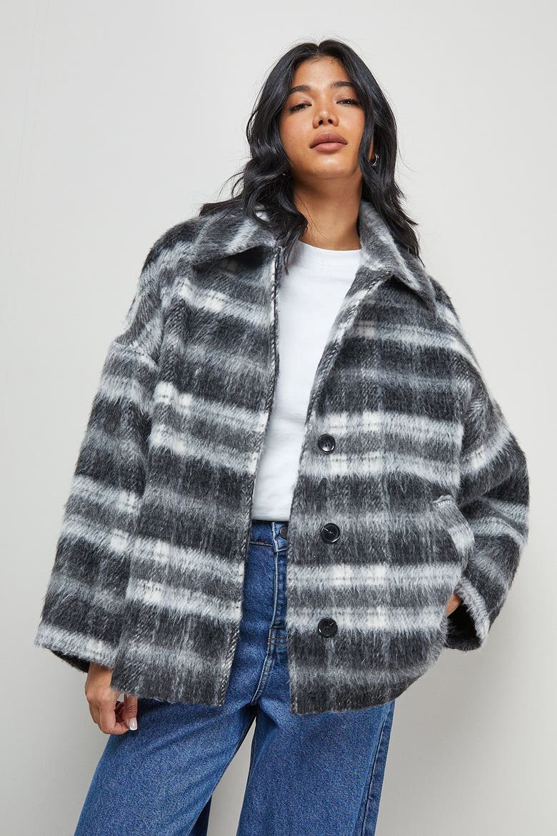 Check Oversized Short Car Coat, Main, color, Multi