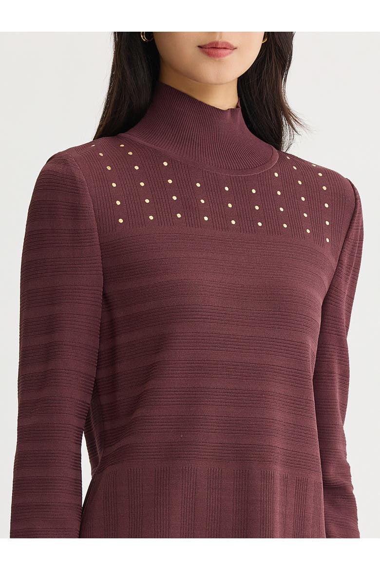 Studded Mock Neck Ribbed Knit Top, Alternate, color, Mahogany