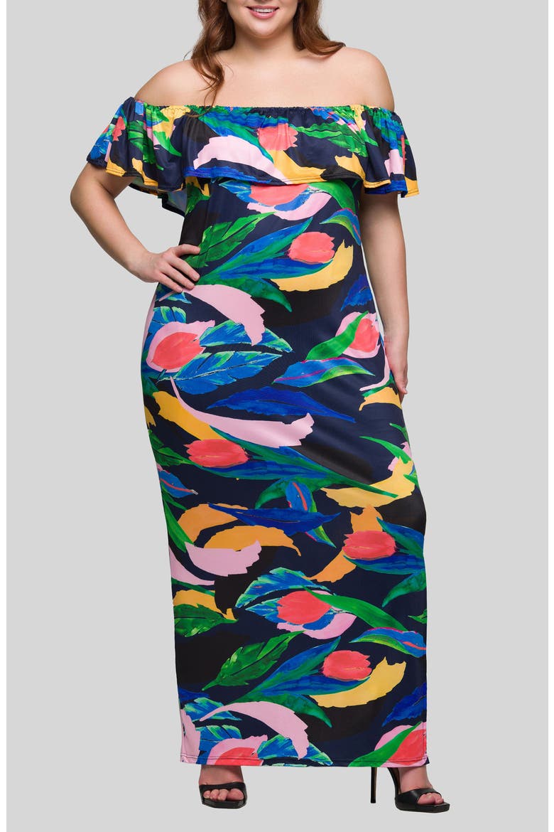 Floral Off the Shoulder Knit Maxi Dress, Main, color, GREEN MULTI