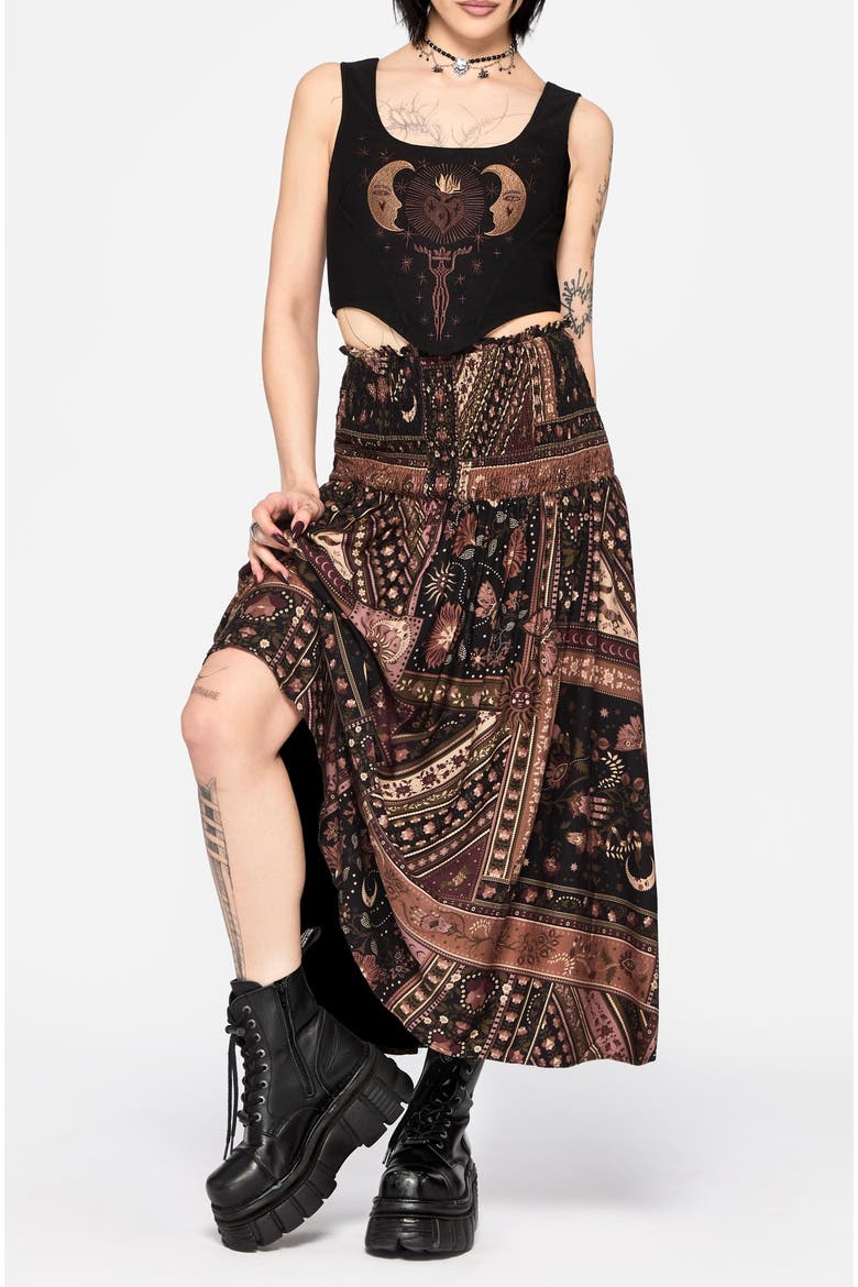 Nola Folk Patchwork Midi Skirt, Alternate, color, Black