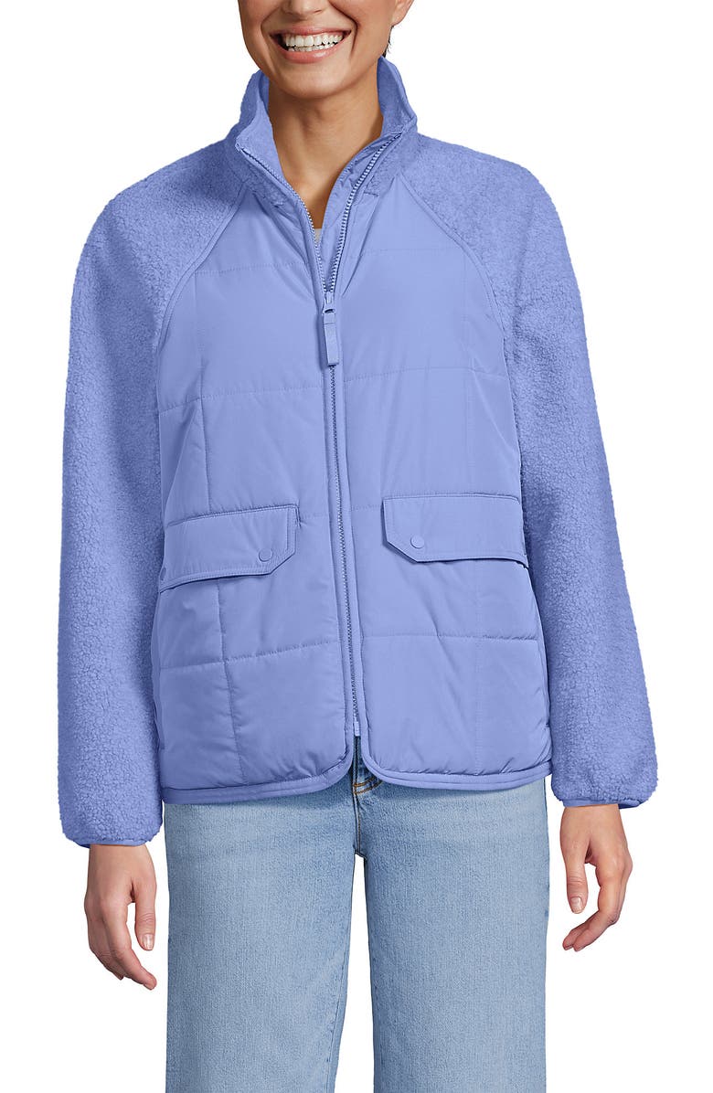 Lands' End Mixed Media High Pile Fleece Jacket, Main, color, Light Cornflower