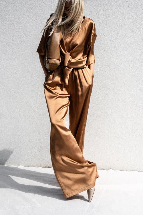 Naked Cashmere Evan Silk Wide Leg Pant In Brown