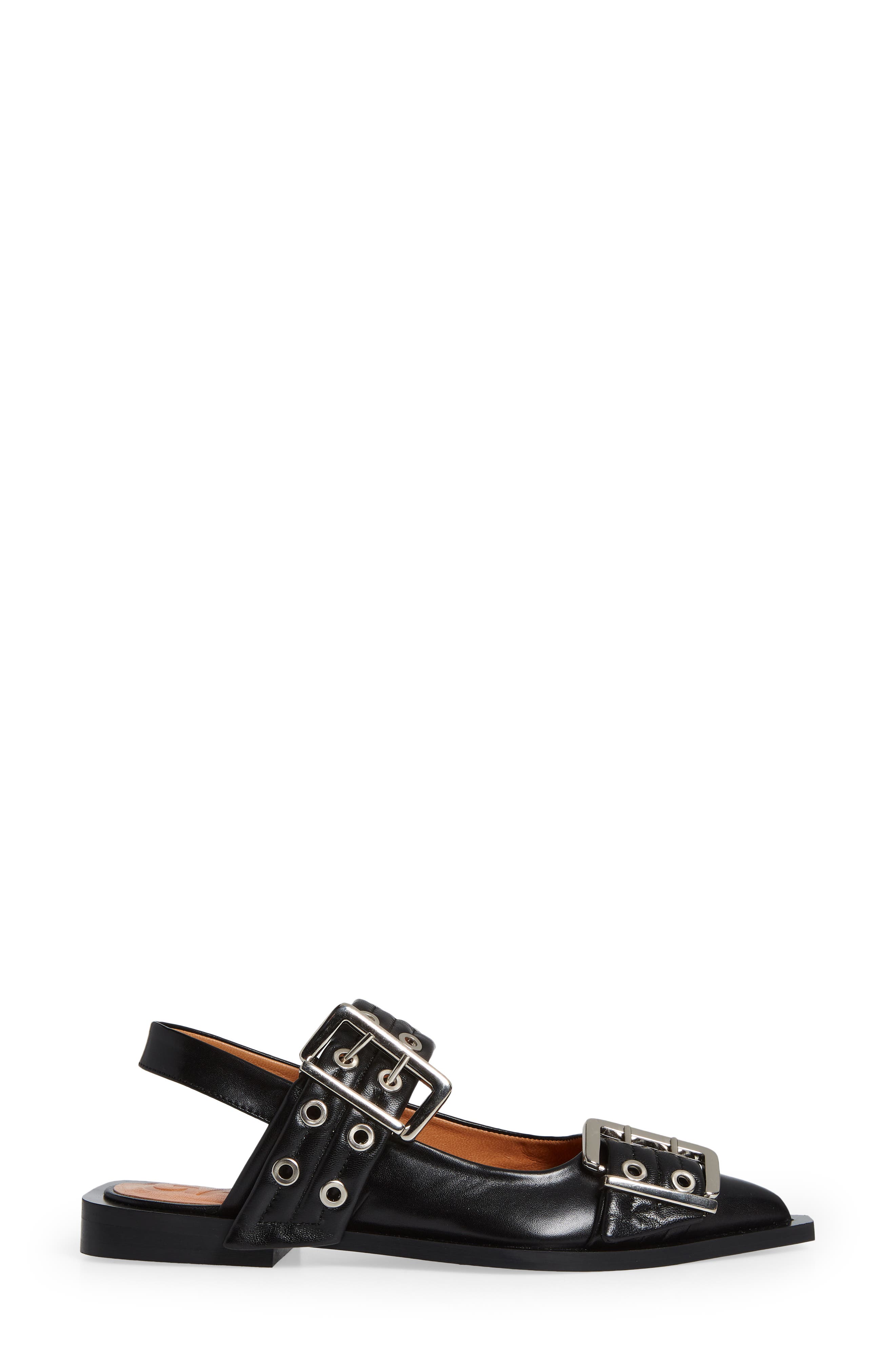 Buckle Ballerina Slingback Flat, Alternate, color, BLACK