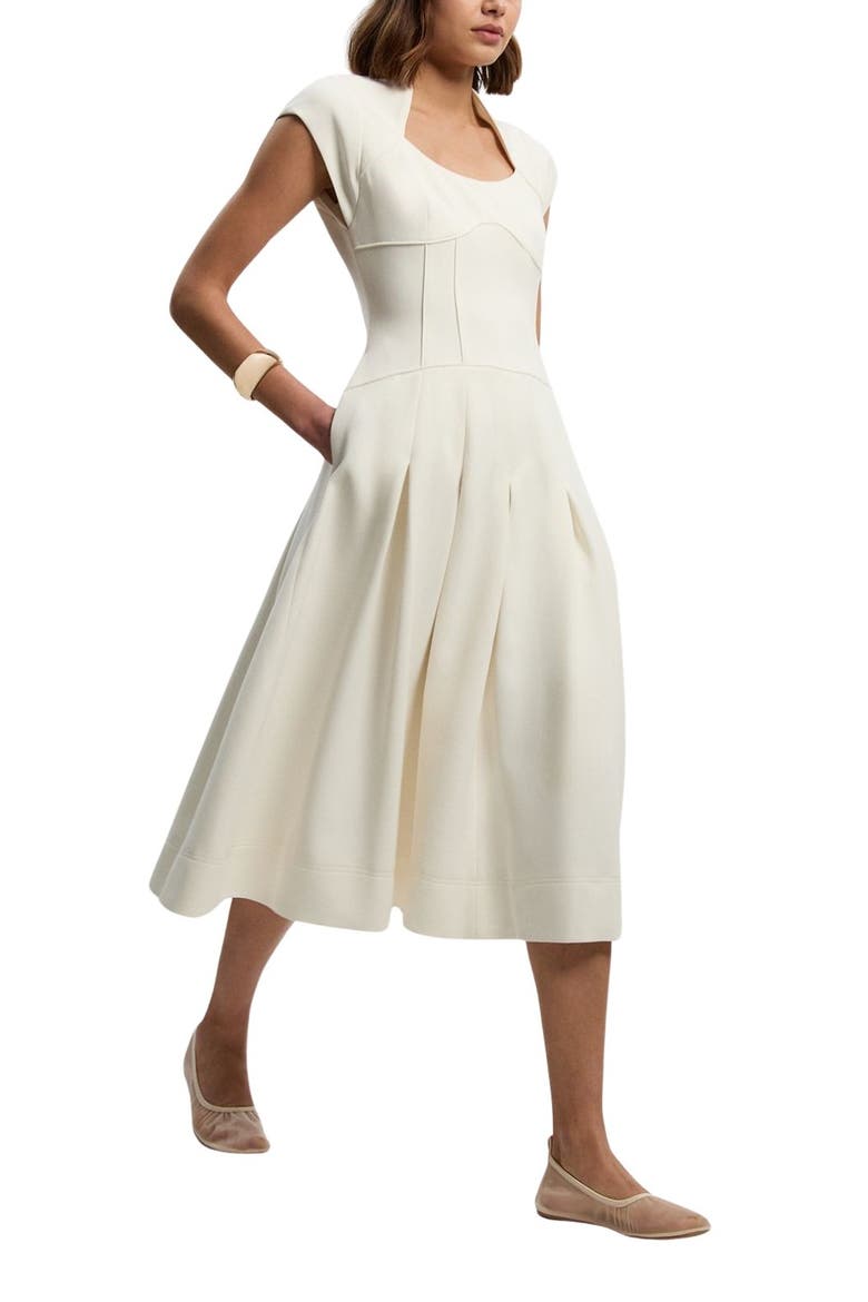 Compact Stretch Dropped Waist Midi Dress, Alternate, color, Ivory