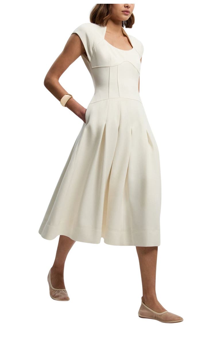 Karen Millen Compact Stretch Dropped Waist Midi Dress, Alternate, color, Ivory