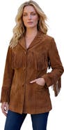 Roaman's Plus Size Fringe Suede Jacket