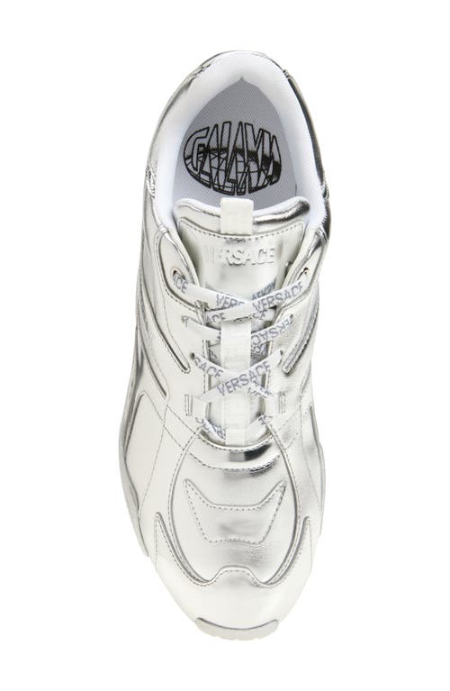 Versace Galaxia Metallic Leather Sneaker In Silver