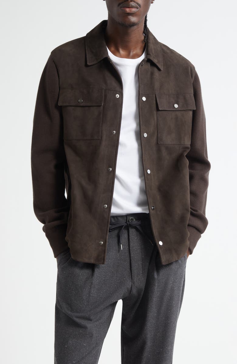 Herno Resort Knit & Suede Shirt Jacket, Main, color, Chocolate