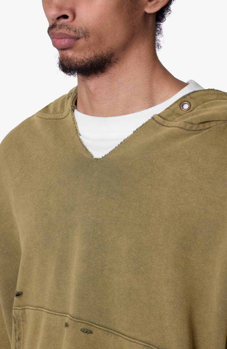 mnml Destroyed V-Neck Hoodie, Alternate, color, Washed Olive