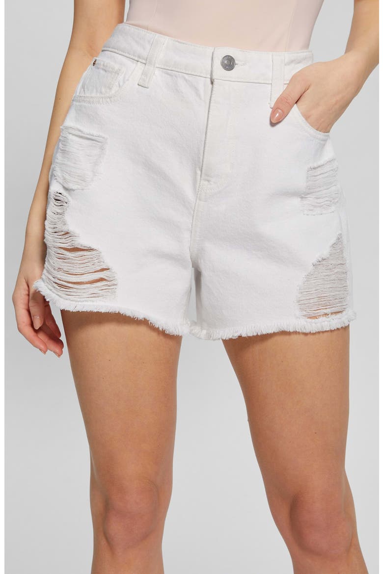 Distressed Cutoff Denim Shorts, Alternate, color, PURE WHITE MULTI