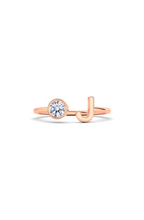 Letter Lab Created Diamond 18K Rose Gold Ring