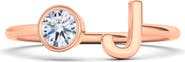 HauteCarat Letter Lab Created Diamond 18K Rose Gold Ring