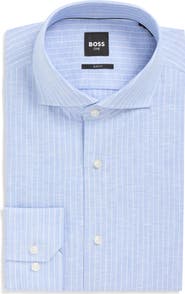 BOSS Hank Slim Fit Plaid Linen & Cotton Shirt