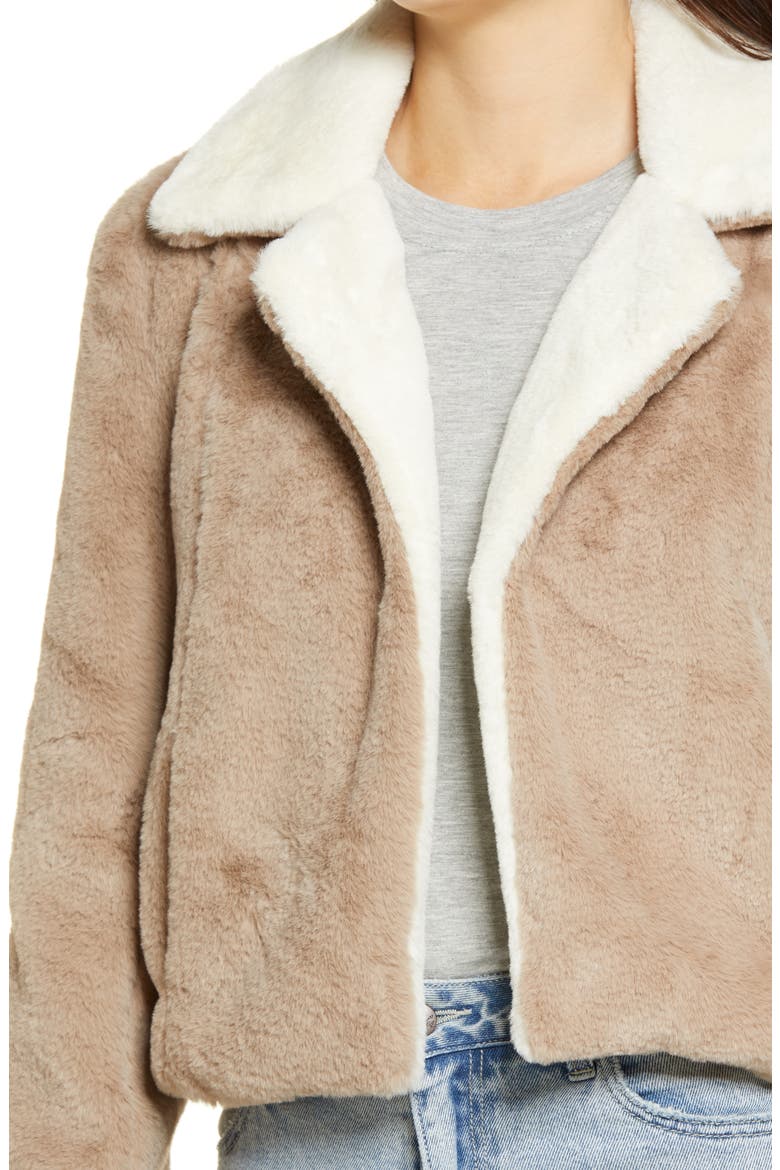 Feel the Love Faux Fur Jacket, Alternate, color, TAUPE / WHITE
