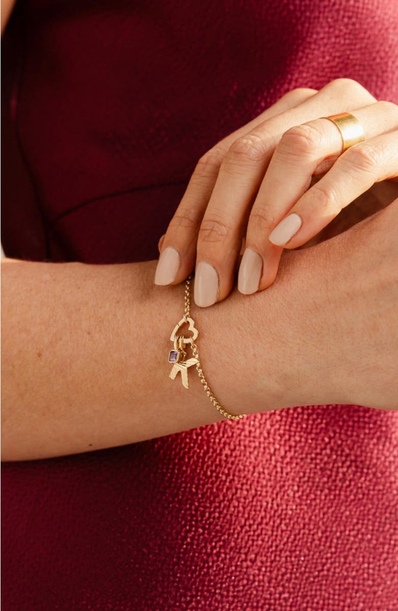 MADE BY MARY Rolo Charm Bracelet with CZ Link Lock, Alternate, color, Silver