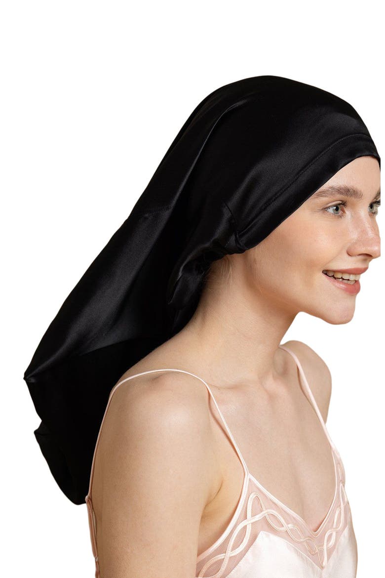 Pure Silk Elegant Long Bonnet, Alternate, color, Black