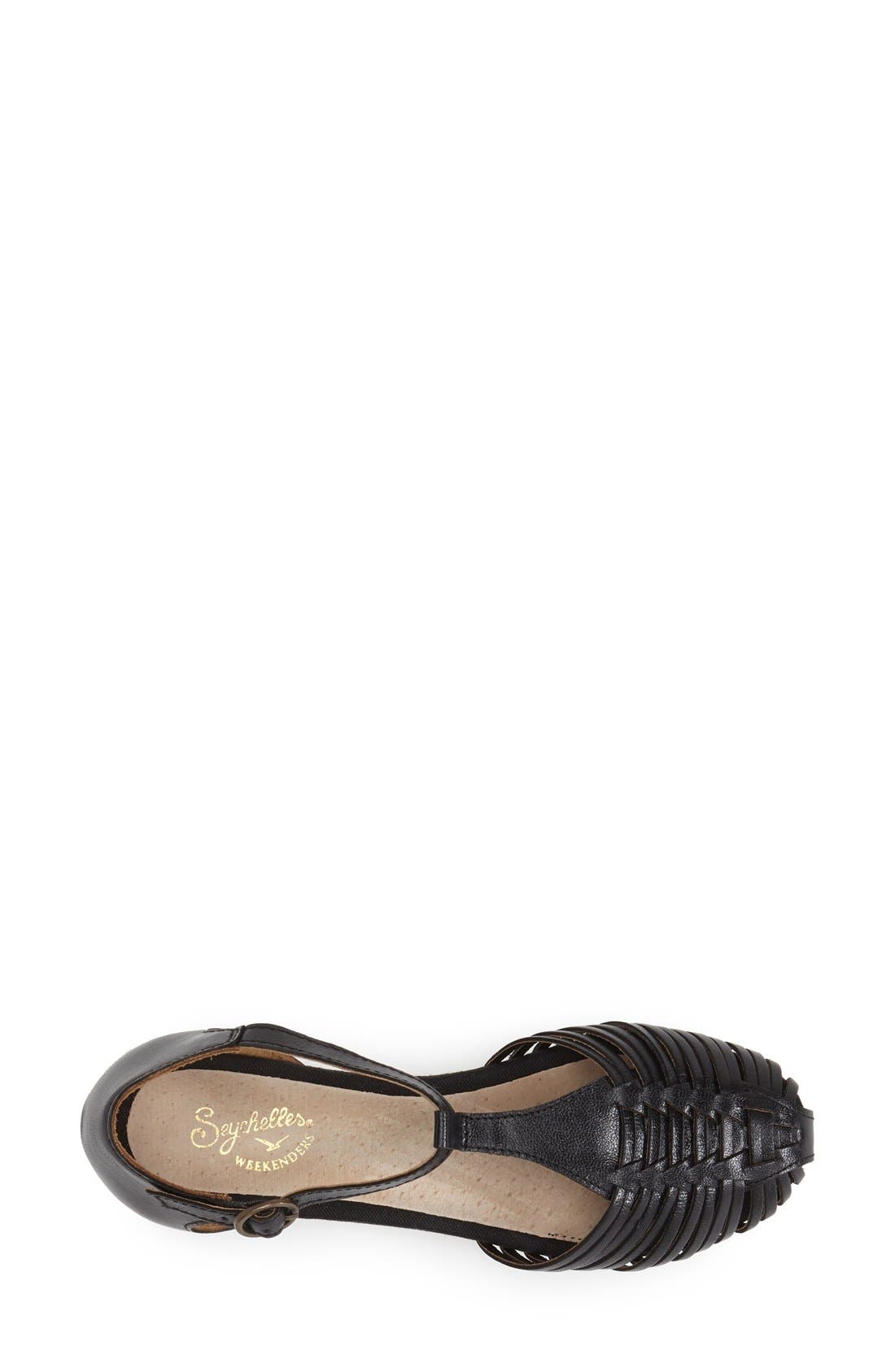 'Into Thin Air' Leather Huarache Flat Sandal, Alternate, color, BLACK