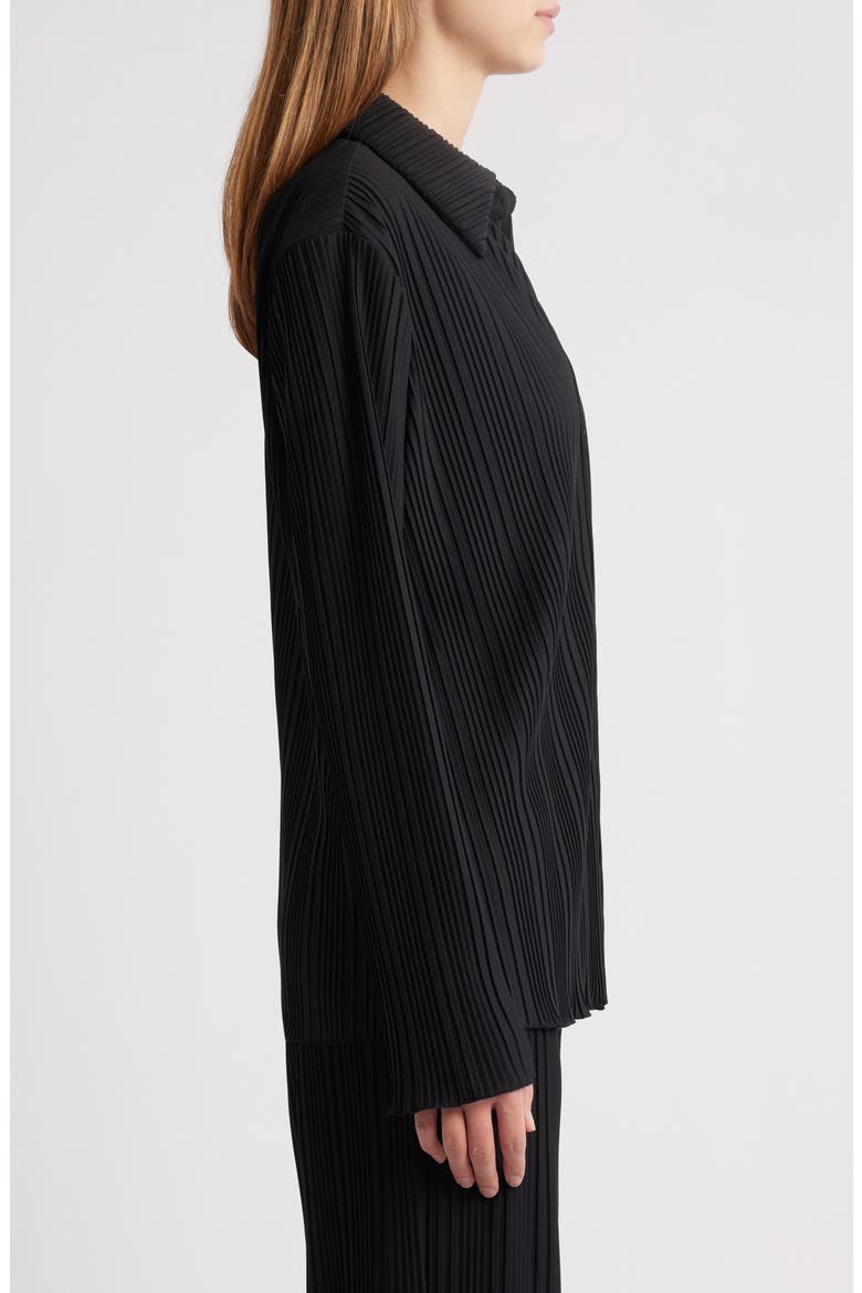 Plissé Button-Up Shirt, Alternate, color, JET