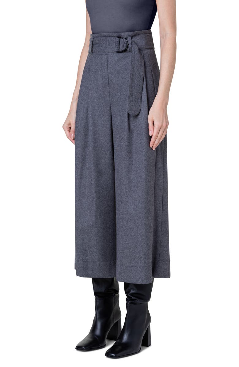 Akris punto Fiorella Belted Virgin Wool Flannel Culottes, Alternate, color, 