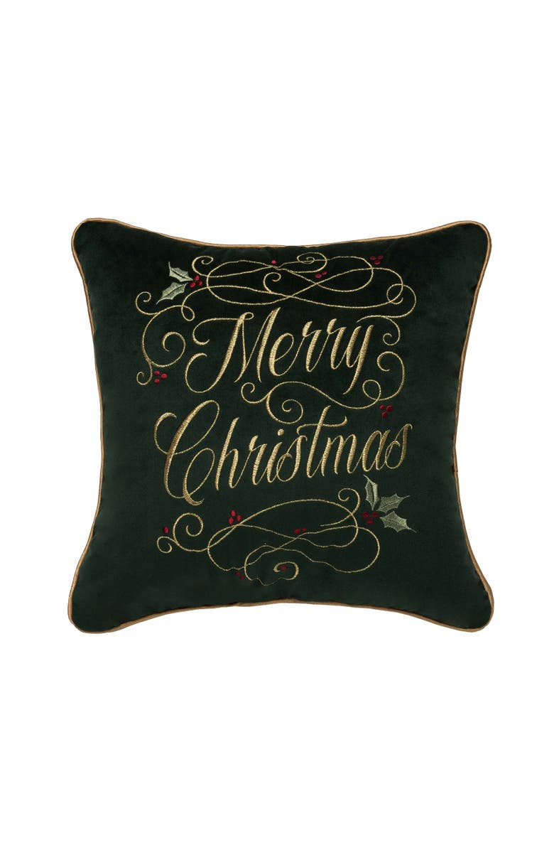 C&F Home "Merry Christmas" Swirling Typography Embroidered Accent Throw Pillow 16" x 16", Main, color, Gold