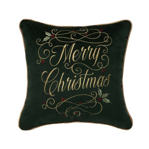 "Merry Christmas" Swirling Typography Embroidered Accent Throw Pillow 16" x 16"