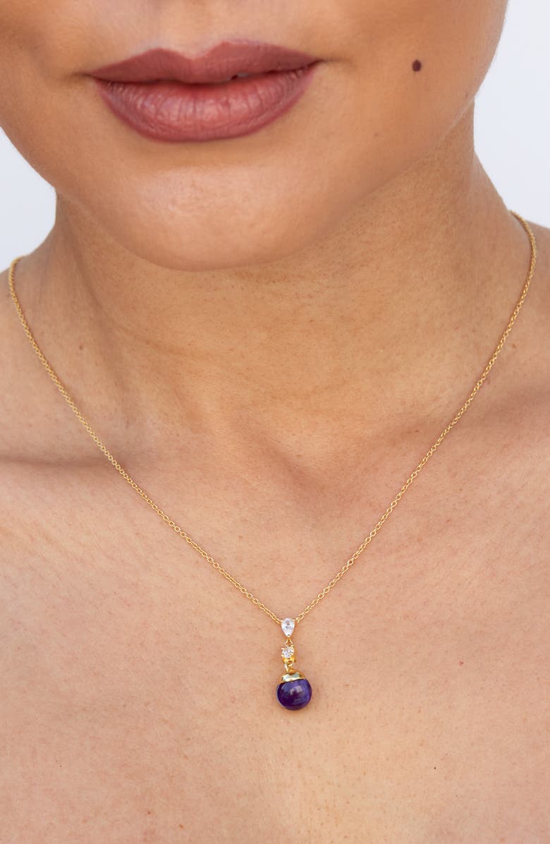 SAVVY CIE JEWELS Amethyst Ball Drop Pendant Necklace, Alternate, color, Yellow