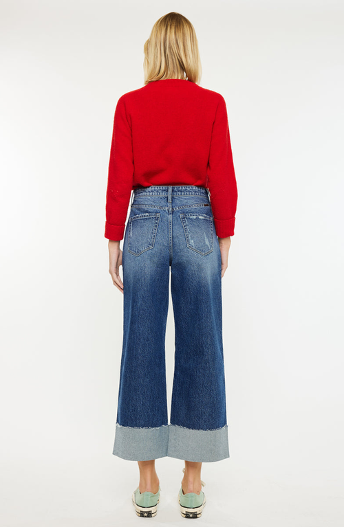 Kancan Lynn 90's Cropped Wide Leg Jeans In Medium Wash