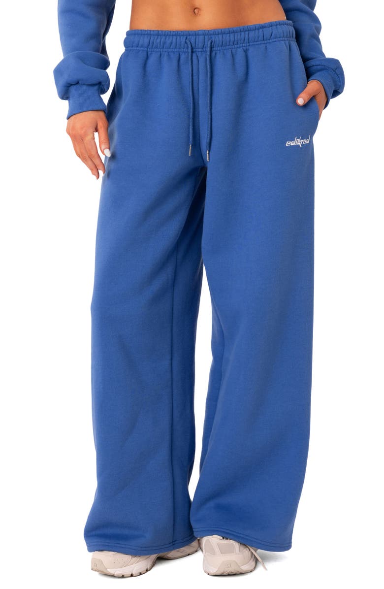 EDIKTED Breanna Low Rise Wide Leg Sweatpants, Main, color, Blue