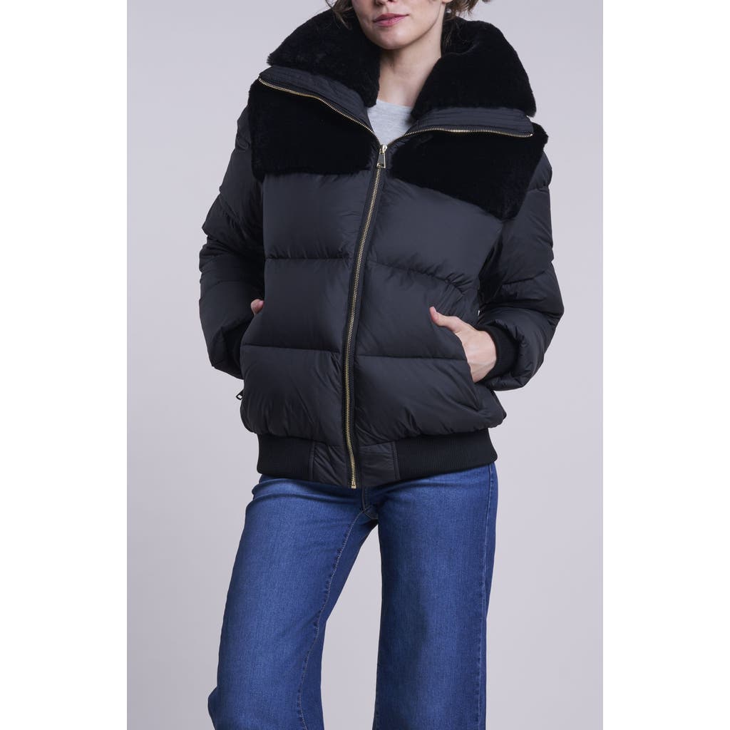 Blue Duck Water Resistant 700 Fill Power Down Jacket With Genuine Shearling Trim In Black