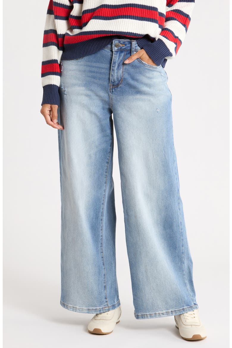 Destructed High Waist Baggy Wide Leg Jeans, Main, color, MEDIUM WASH