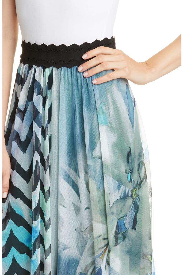 Floral & Chevron Print Maxi Skirt, Alternate, color, BLUEBERRY