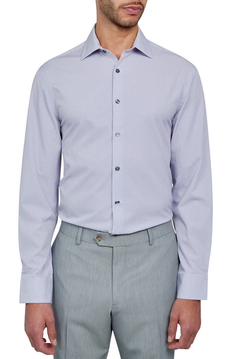 W.R.K Slim Fit Broken Stripe Print Recycled Performance Stretch Dress Shirt, Main, color, White/ Grey