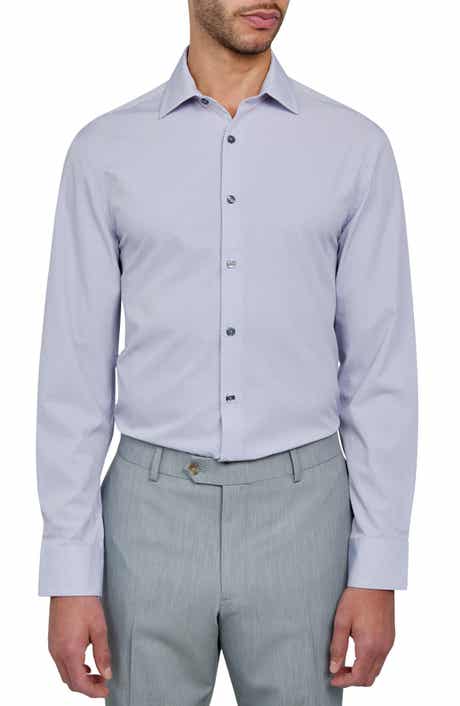 Slim Fit Broken Stripe Print Recycled Performance Stretch Dress Shirt