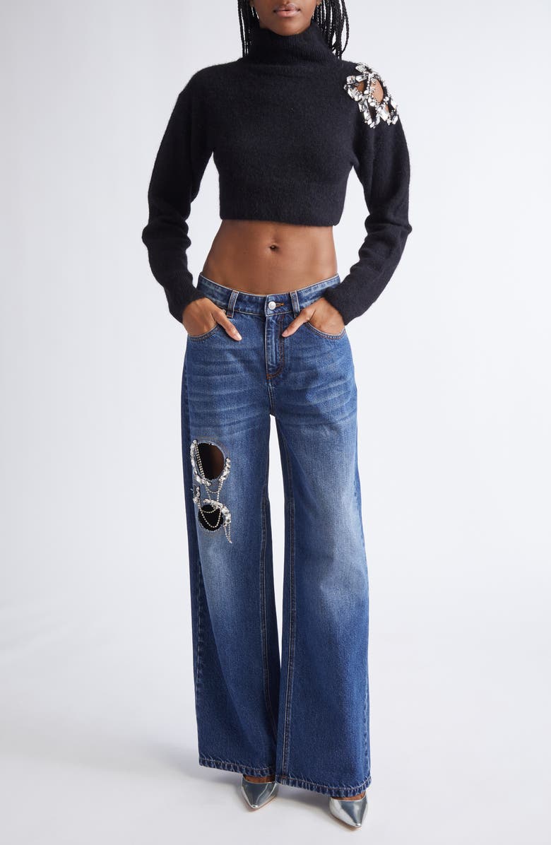 Area Crystal Chain Cutout Relaxed Jeans, Alternate, color, Medium Blue