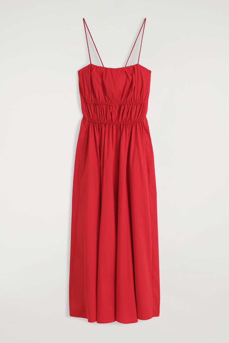 Gathered Cotton Midi Dress, Alternate, color, RED