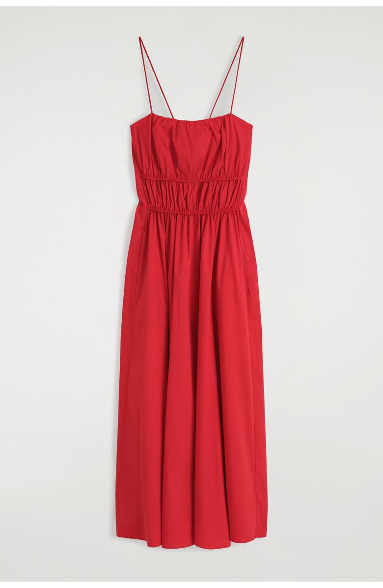COS Gathered Cotton Midi Dress, Alternate, color, Red