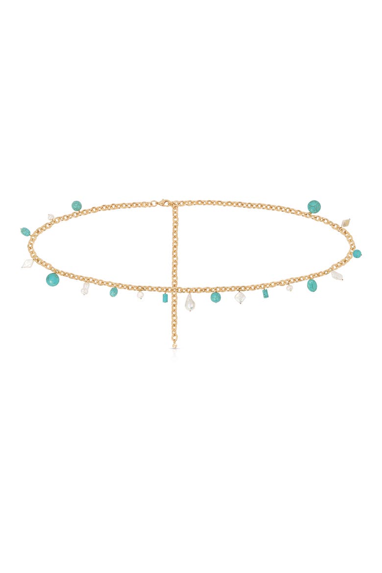 Turquoise & Freshwater Pearl Charm Waist Chain, Main, color, TURQUOISE