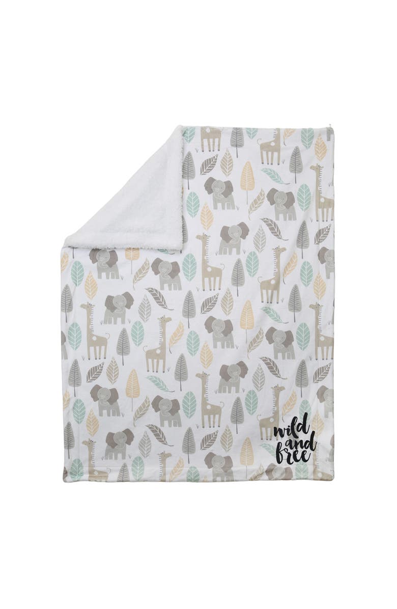 Lambs & Ivy Jungle Friends Elephant/Giraffe Safari Soft Fleece Baby Blanket, Alternate, color, Green