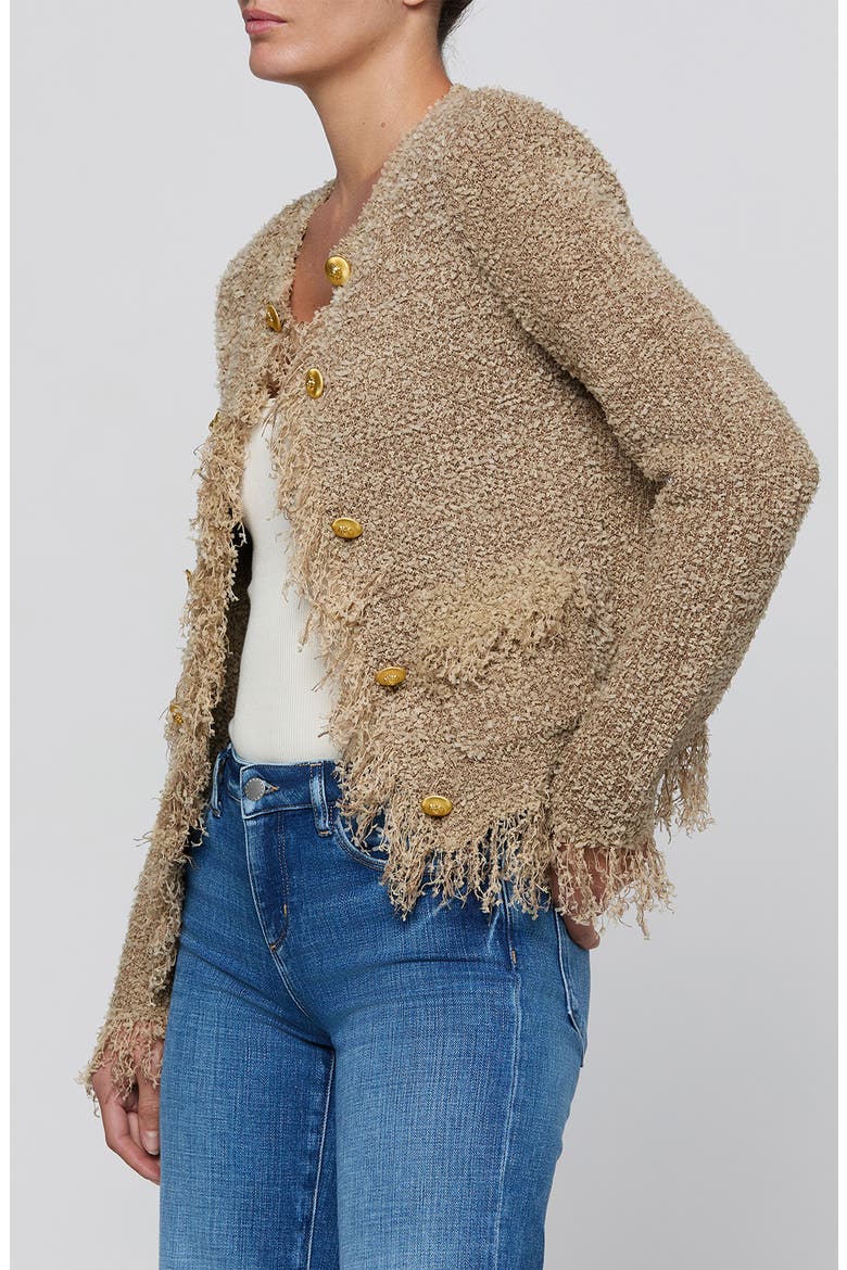 Mireille Fringe Trim Cardigan, Alternate, color, NATURAL