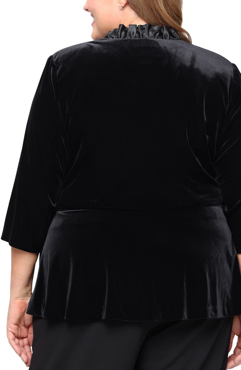 Alex Evenings Stretch Velvet Wrap Top with Satin Ruffle Detail, Alternate, color, Black
