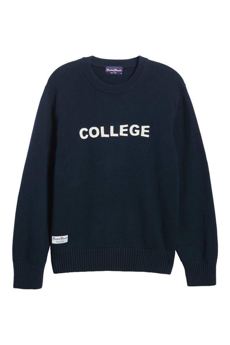 College Cotton Crewneck Sweater, Alternate, color, NAVY